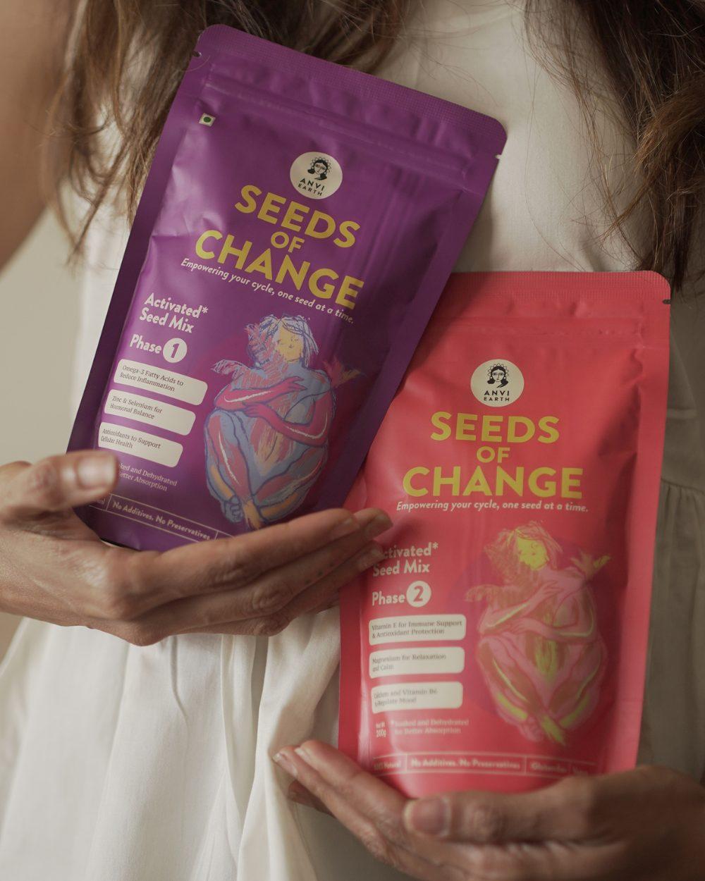 Close-up of hands holding the Phase 1 and Phase 2 pouches together